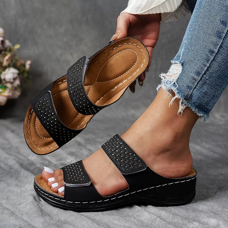 Sable – Wide Fit Orthopaedic Comfort Slides for Women – Black