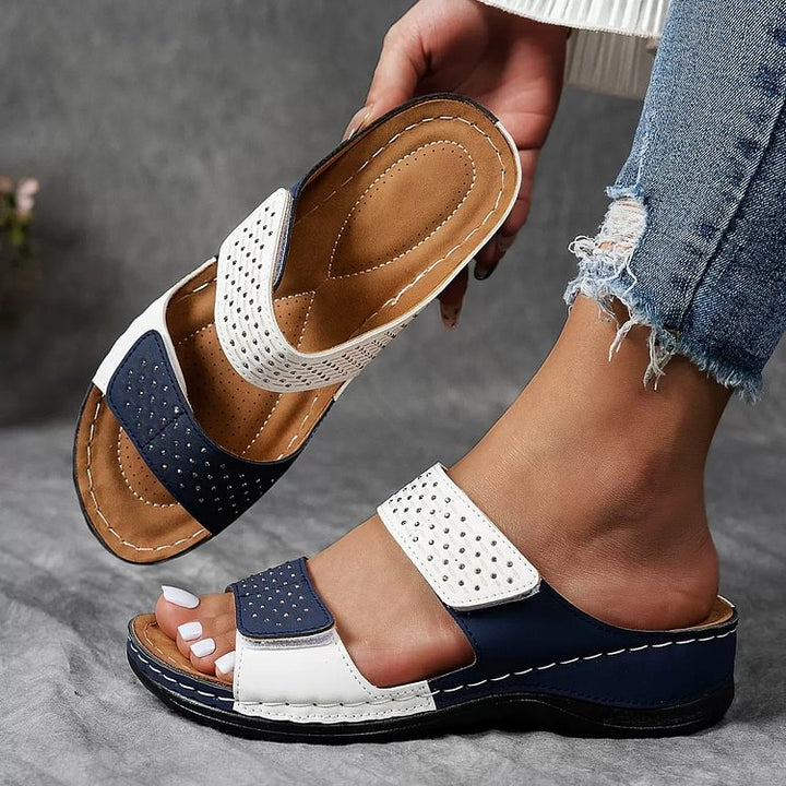 Sable – Wide Fit Orthopaedic Comfort Slides for Women – Blue & White