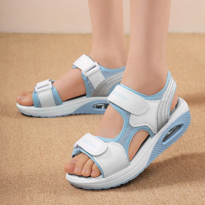 Frankie – Wide Toe Box Pressure-Relief Sandals for Women – Blue & White