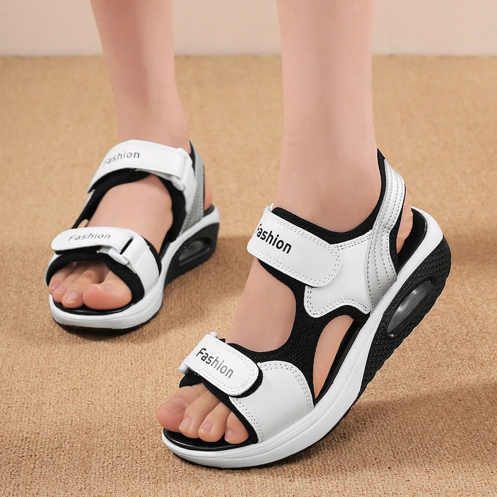 Frankie – Wide Toe Box Pressure-Relief Sandals for Women – Black & White